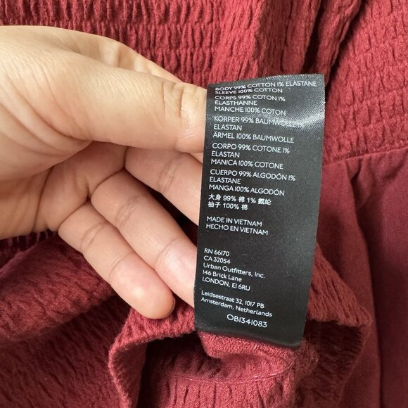Anthropologie Smocked Bell Sleeve Top Shirt Blouse Wine Red Burgundy Sz Small - Picture 8 of 15